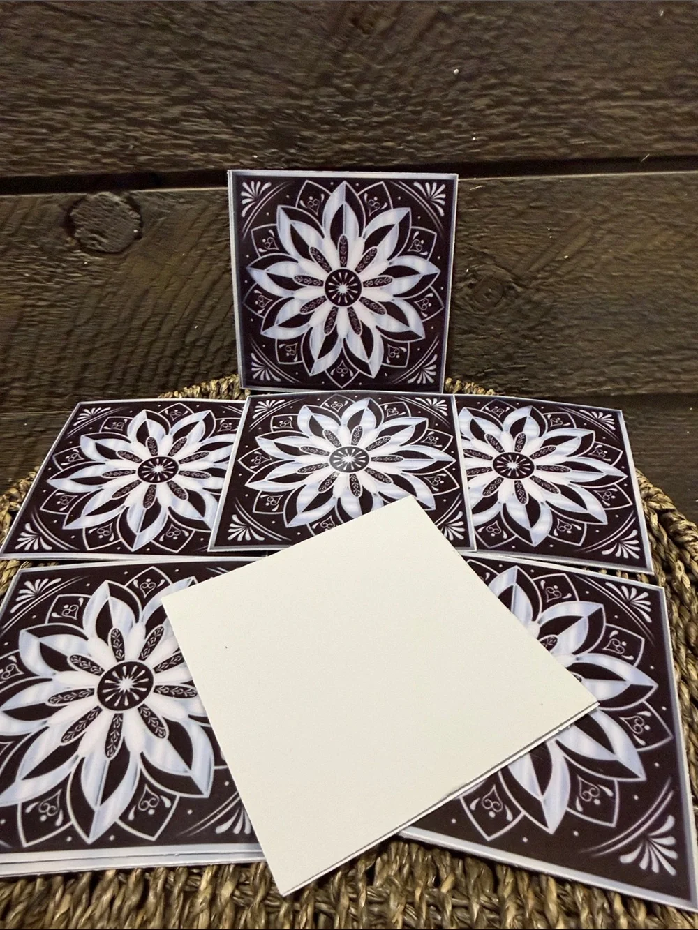 Set of 15 Black & White Mandala Decorative Tiles Peel & Stick Art Decals 4